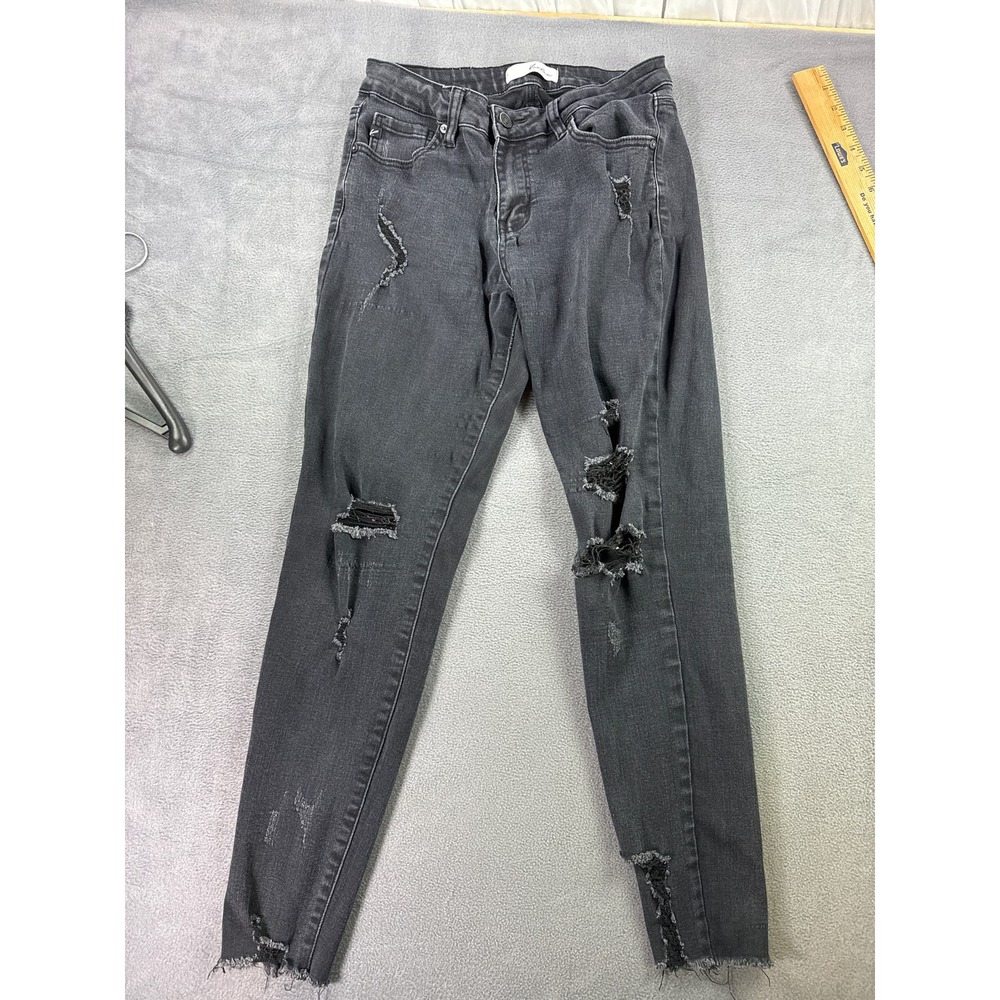 KanCan Womens Size 7/27 Black Mid Rise Skinny Stretch Distressed‎ Jeans